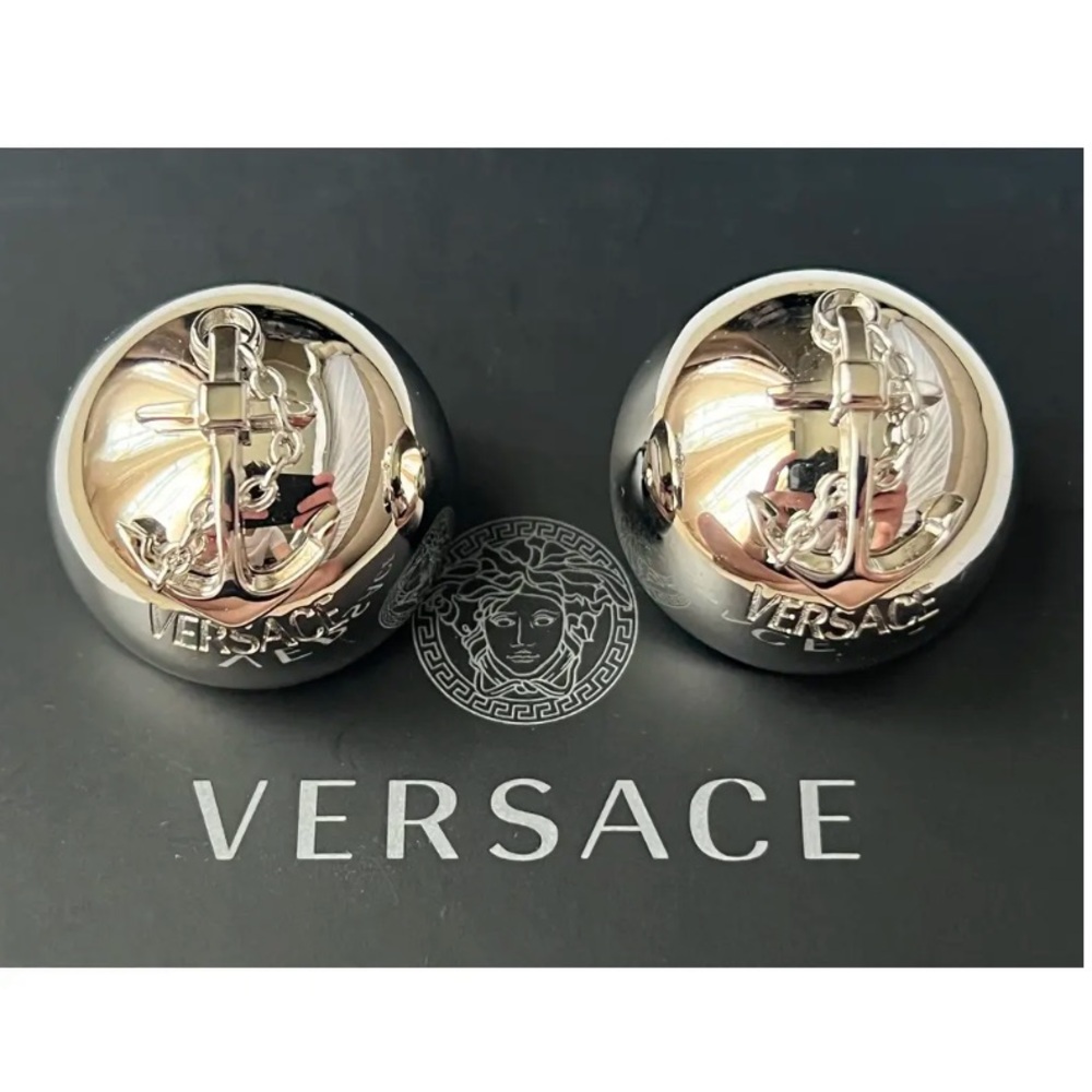 Versace Shiny Silver Spherical Earrings